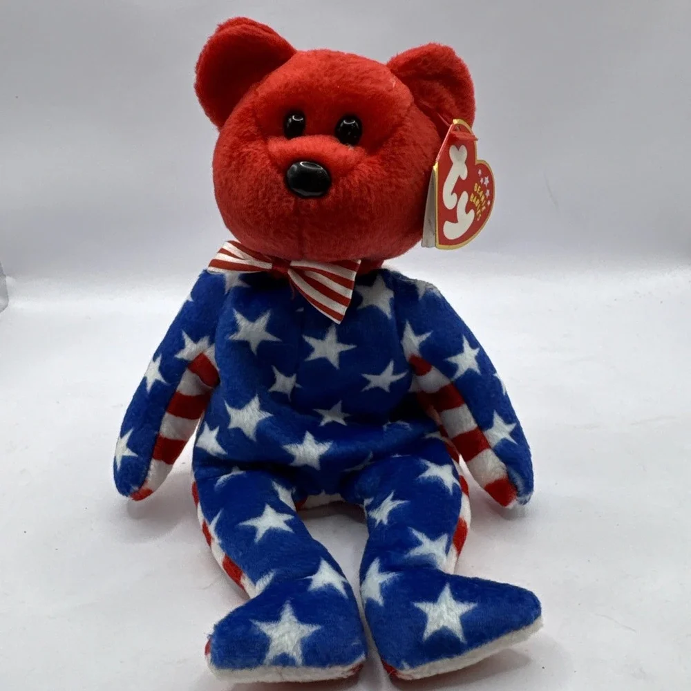 Ty Beanie Baby 2001 - Liberty the Bear (Red Head Version) - Rare, Retired, Error
